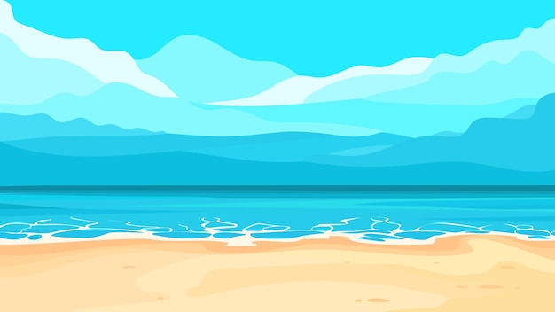 Vector ilustración plana de dibujos animados de un paisaje sereno de la playa