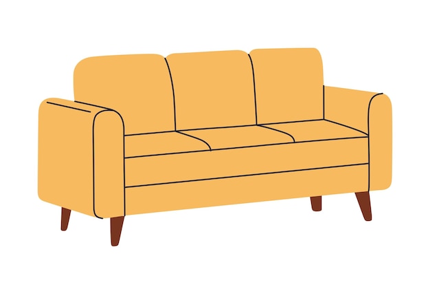 Ilustración plana de dibujos animados de un sofá moderno simple con piernas muebles para el hogar minimalistas para acogedores