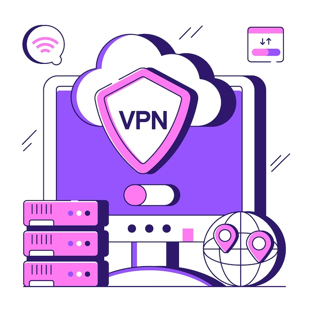 Una ilustración plana del diseño de la VPN en la nube