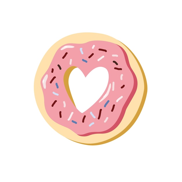 Ilustración plana de donut esmaltado de dibujos animados en forma de corazón del día de san valentín