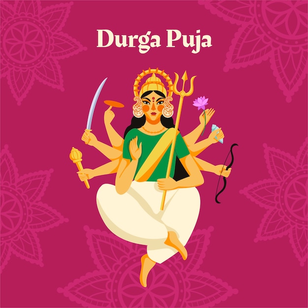 Vector ilustración plana de durga puja