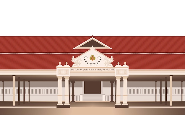 ilustración plana del edificio del sultanato de yogyakarta en indonesia