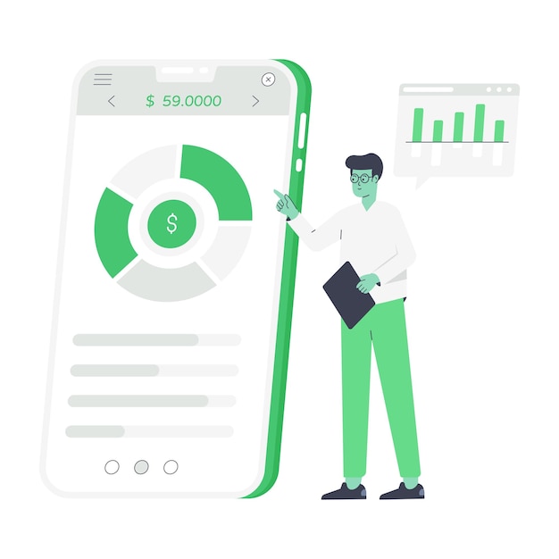 Una ilustración plana editable de la aplicación financiera