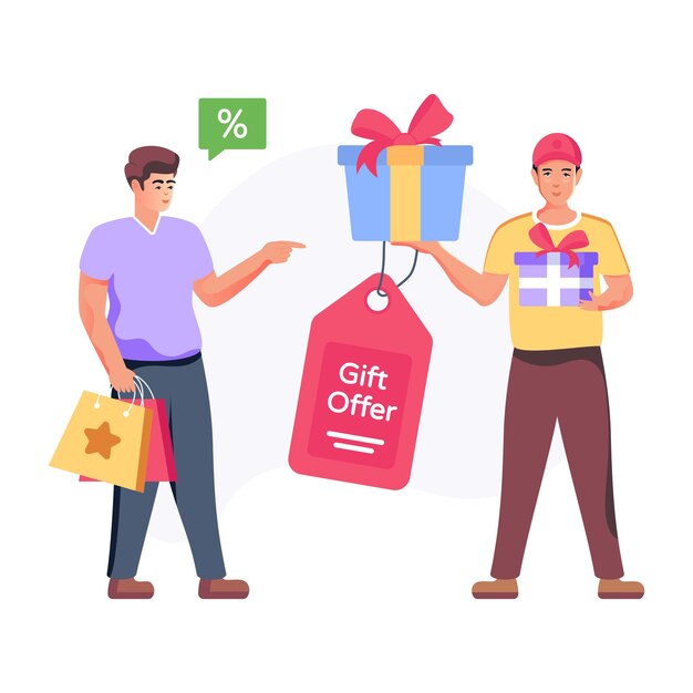 Una ilustración plana editable de la oferta de regalos.