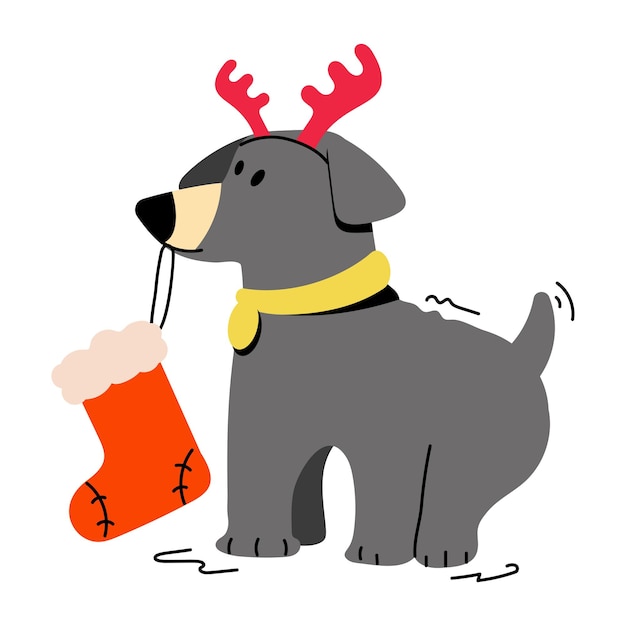 Una ilustración plana editable de perro de navidad