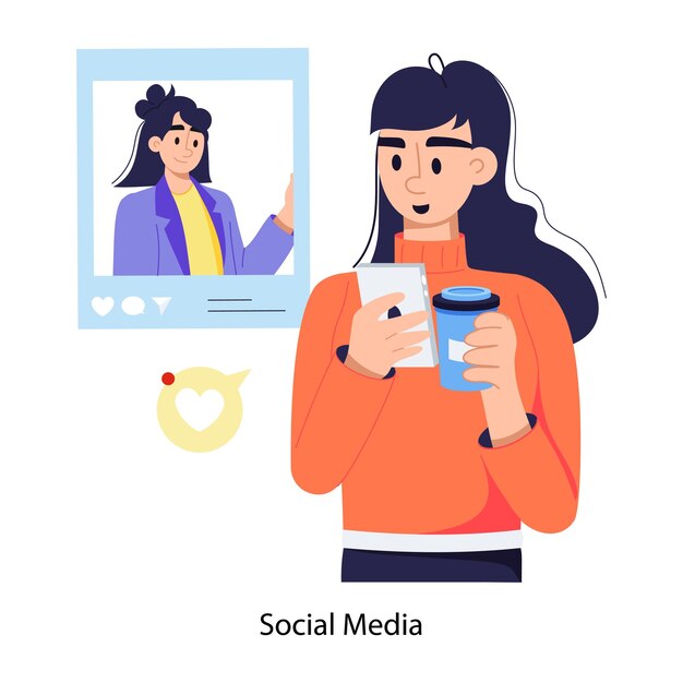 Ilustración plana editable del uso de las redes sociales