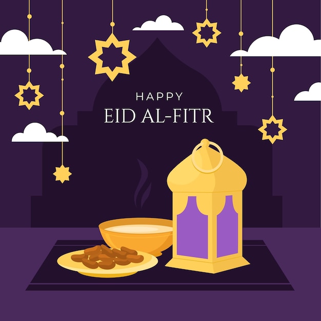 Ilustración plana de eid al-fitr