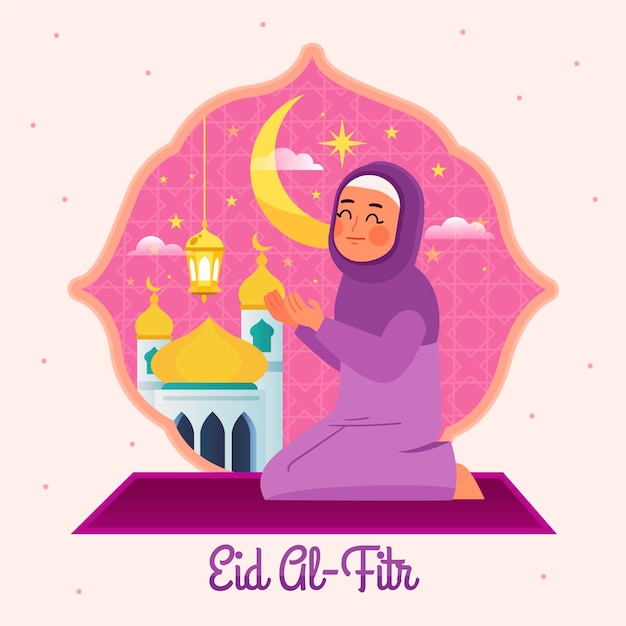 Ilustración plana de eid al-fitr