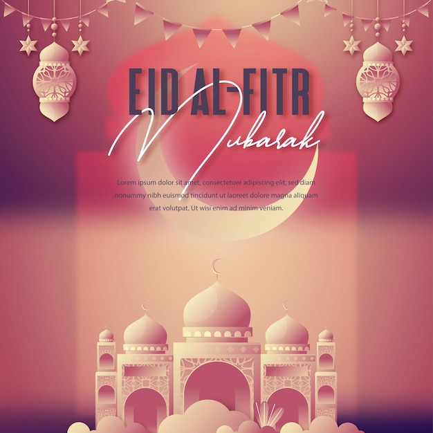 Ilustración plana de eid alfitr eid mubarak