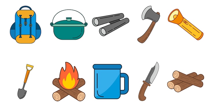 Vector ilustración plana de equipo de camping