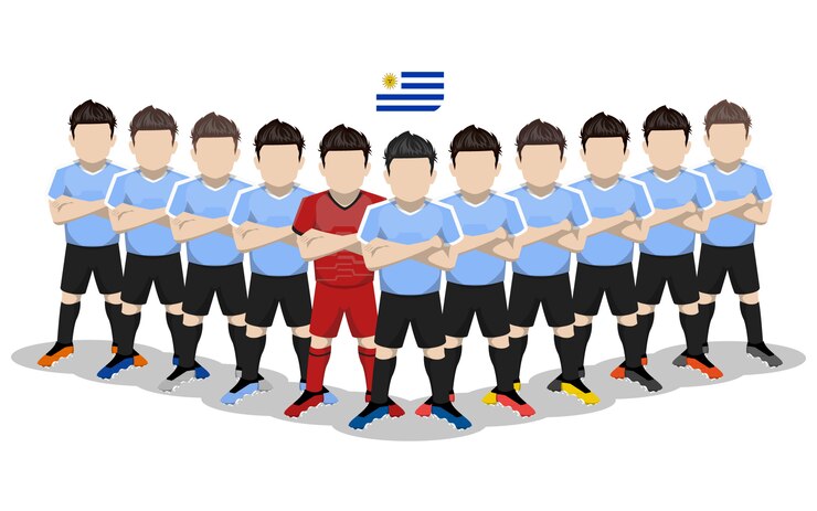 Vector ilustración plana del equipo nacional de fútbol de uruguay para la competencia de américa del sur