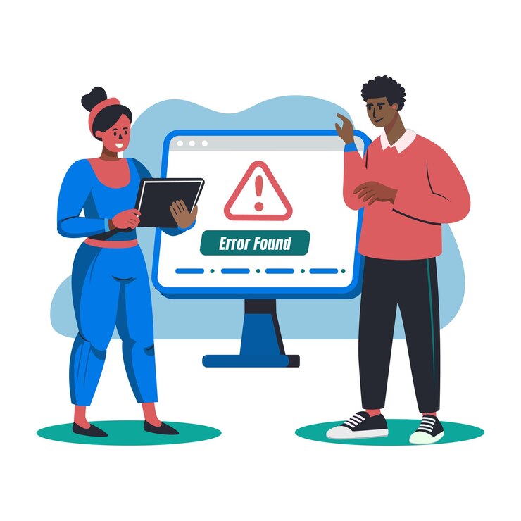 Vector una ilustración plana de un error de informe de caracteres en un sistema
