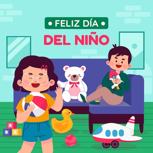 Vector ilustración plana en español para la celebración del día de los niños