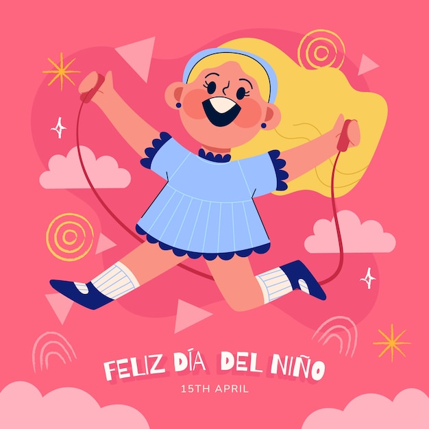 Ilustración plana en español para la celebración del día de los niños