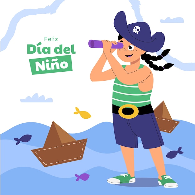 Vector ilustración plana en español para la celebración del día de los niños