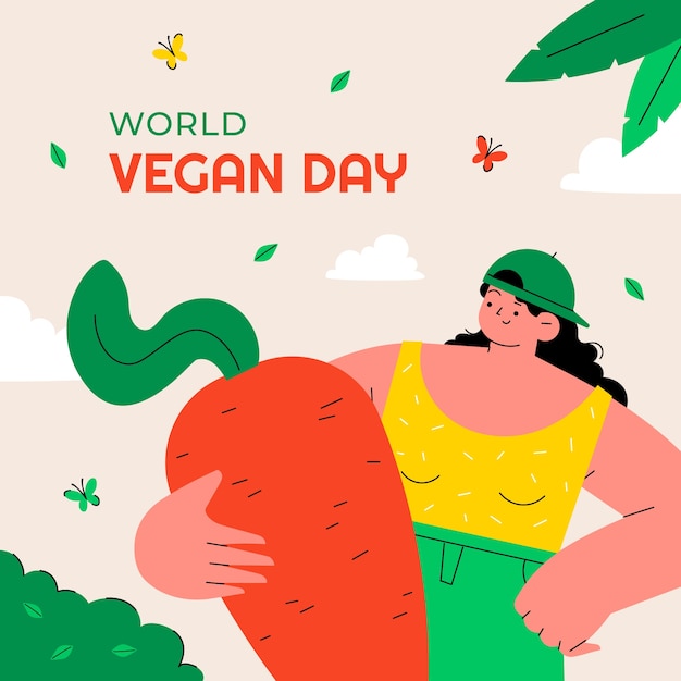 Vector ilustración plana para el evento del día mundial del vegano.