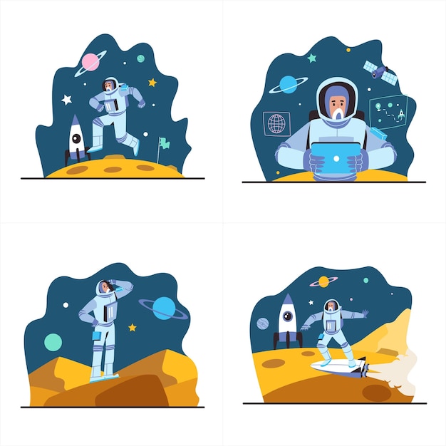 Vector ilustración plana de la exploración espacial 2