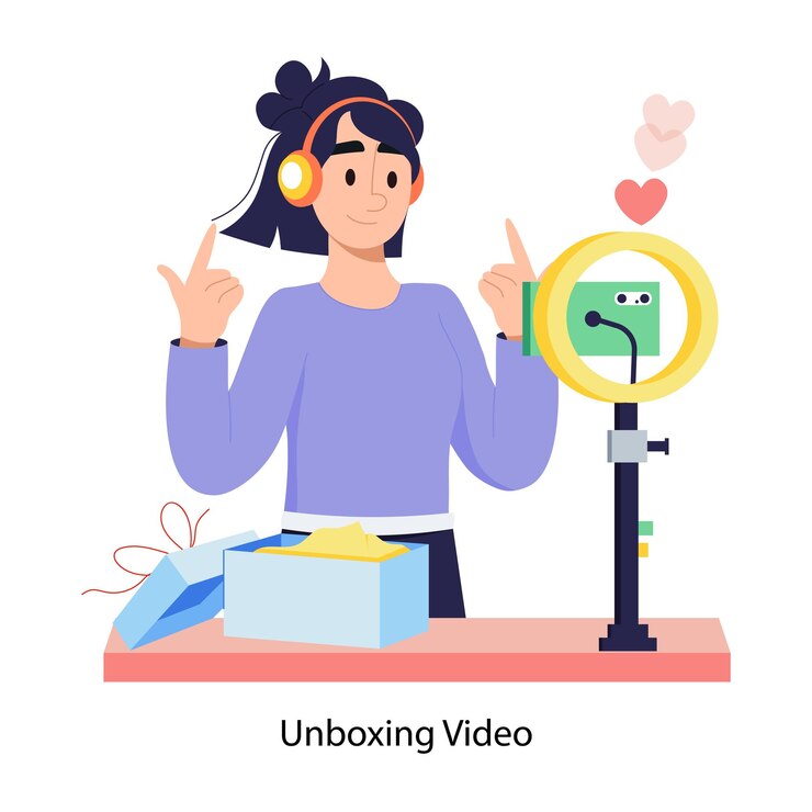 Vector ilustración plana fácil de editar del video de desembalaje