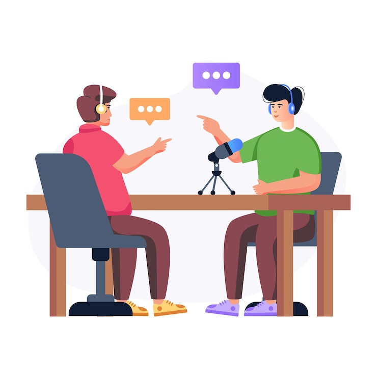 Vector ilustración plana fácil de usar de la entrevista de podcast