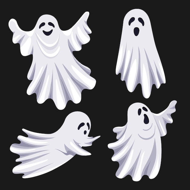 Ilustración plana con fantasmas blancos para diseño de decoración