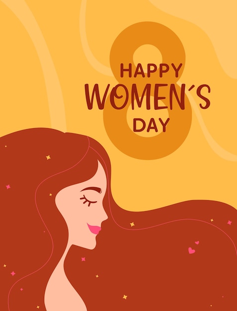 Ilustración plana feliz día de la mujer con el pelo largo Vector