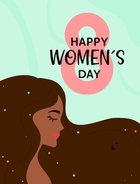 Ilustración plana feliz día de la mujer con el pelo largo vector