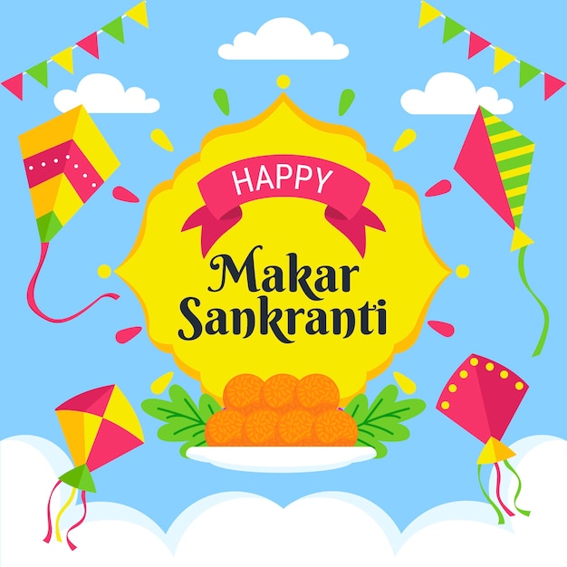Ilustración plana feliz makar sankranti