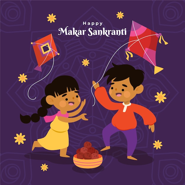 Ilustración plana feliz makar sankranti