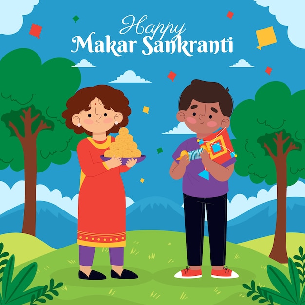 Ilustración plana feliz makar sankranti