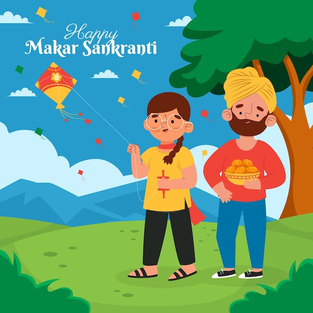 Ilustración plana feliz makar sankranti