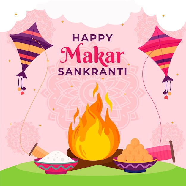 Ilustración plana feliz makar sankranti