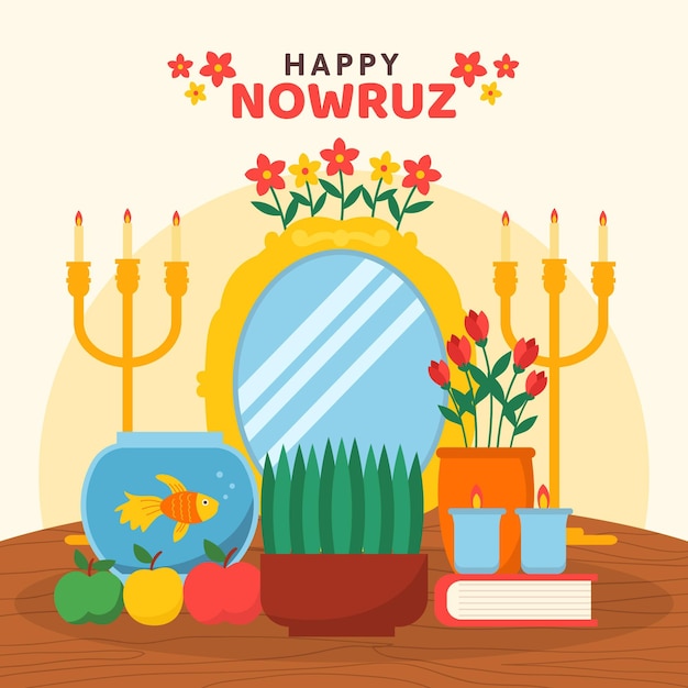 Ilustración plana feliz nowruz