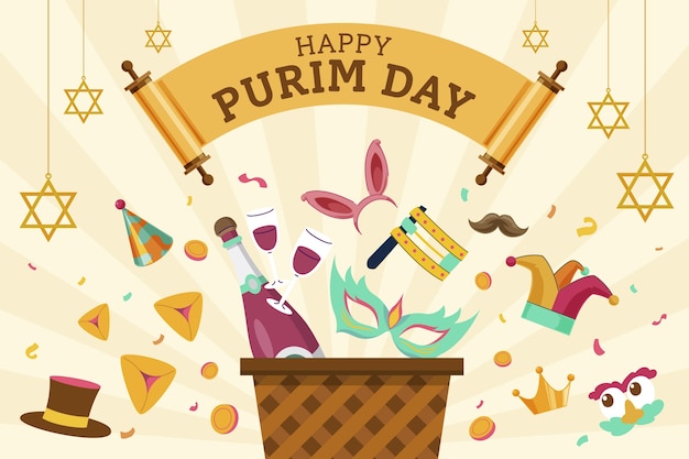 Ilustración plana feliz purim