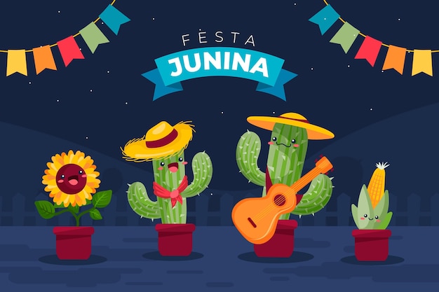 Ilustración plana de festa junina
