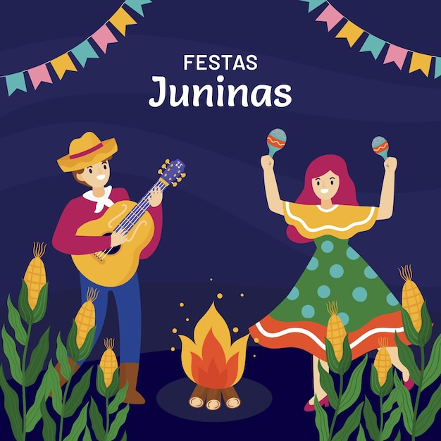 Ilustración plana de festas juninas