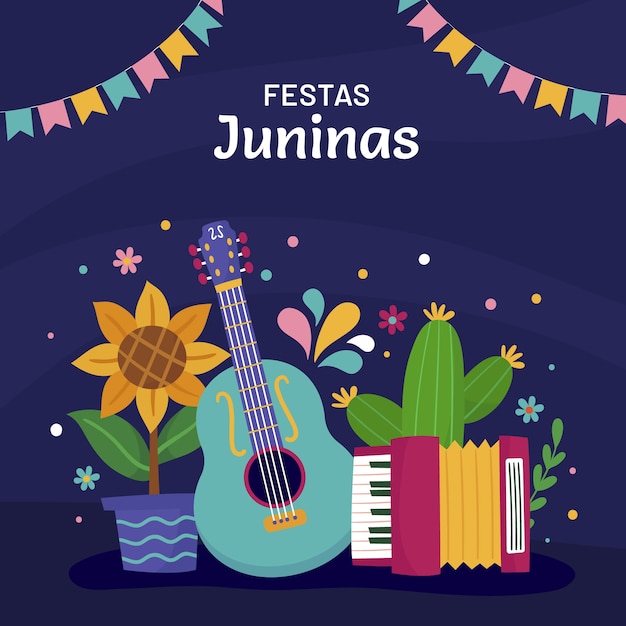 Ilustración plana de festas juninas