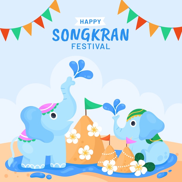 Ilustración plana para el festival del agua de songkran