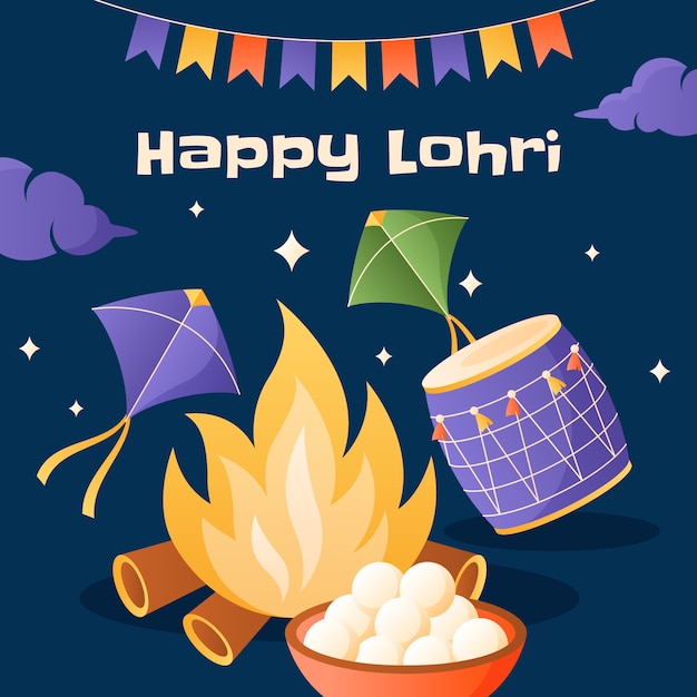 Vector ilustración plana del festival lohri