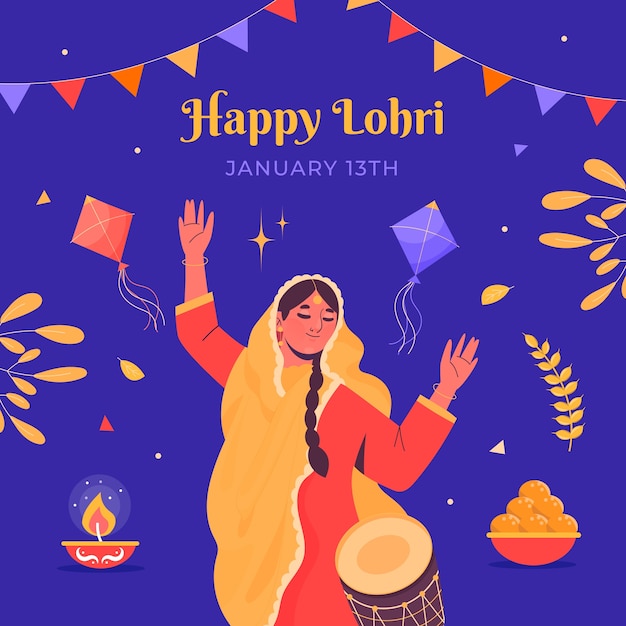 Vector ilustración plana del festival lohri