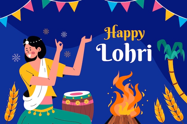 Ilustración plana para el festival lohri