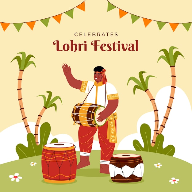 Ilustración plana para el festival de lohri