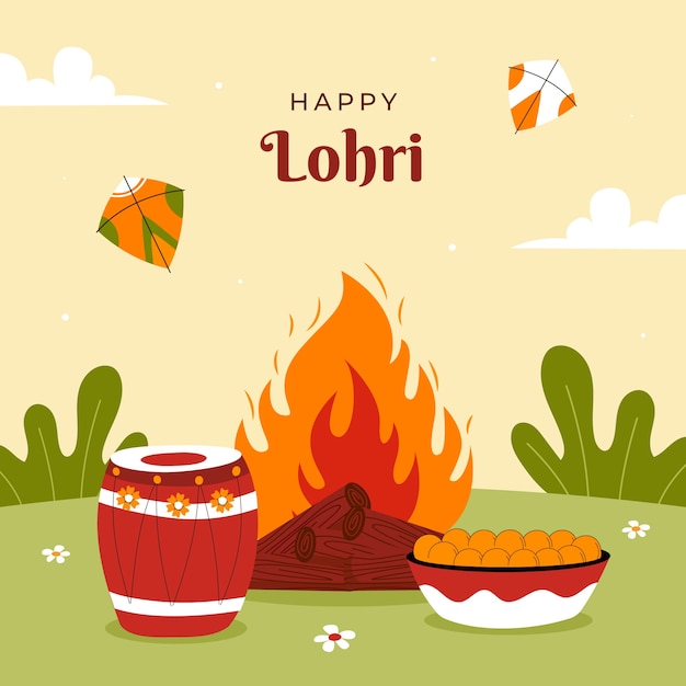 Ilustración plana para el festival de lohri