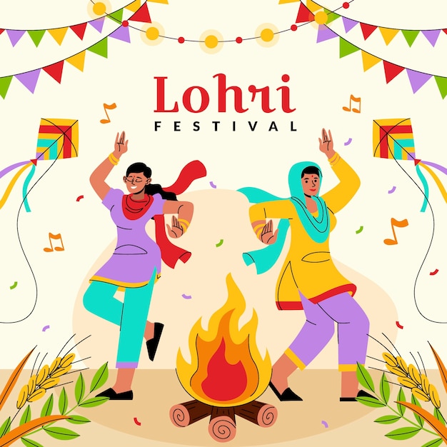 Vector ilustración plana para el festival de lohri