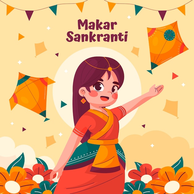 Ilustración plana para el festival de Makar Sankranti