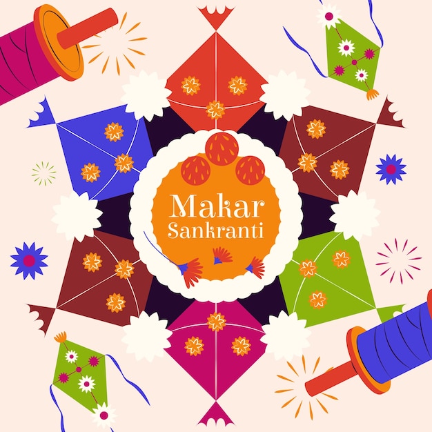 Ilustración plana para el festival de Makar Sankranti