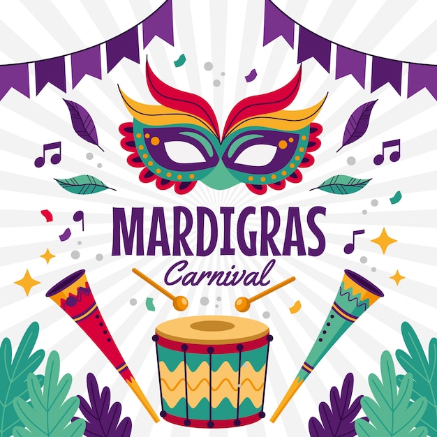 Vector ilustración plana del festival de mardi gras