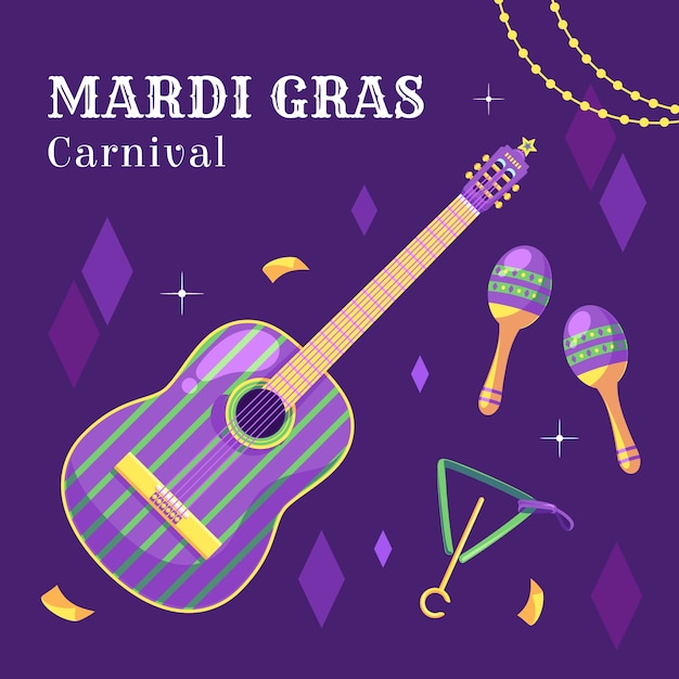 Ilustración plana del festival del Mardi Gras