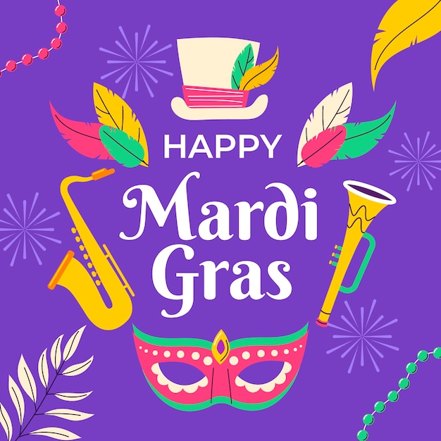 Ilustración plana para el festival de Mardi Gras