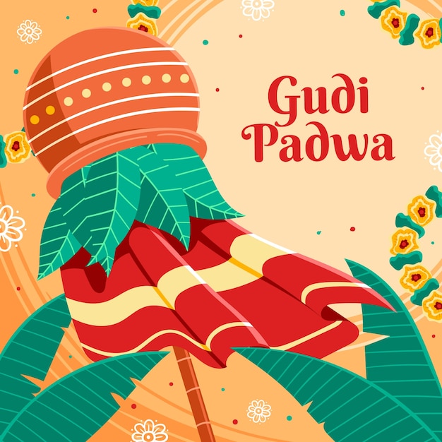 Ilustración plana para la festividad de gudi padwa