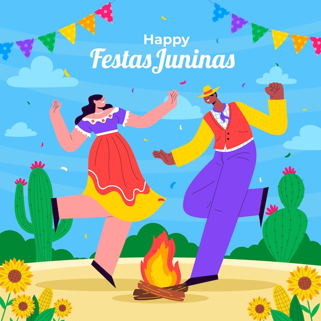 Ilustración plana para las festividades brasileñas de festas juninas